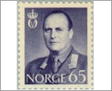 Used NK 465   King Olav V 65 Øre Dark blue