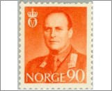Used NK 468   King Olav V 90 Øre Yellow orange