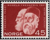 Mint NK 504 Nobel Prize winners - Frederic Passy, Henri Dunant 45 Øre Dark brown red