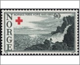 Mint NK 565 Red Cross Carmine red,Blackish green grey 90 Øre