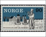 Mint NK 569 St. Sunniva with Lyre, and Bergen buildings Black,Dark grey blue 90 Øre