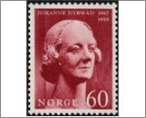 Mint NK 592 Johanne Dybwad (1867-1950) stage actress and stage producer Dark carmine 60 Øre