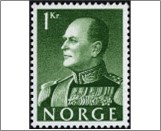 Used NK 636   King Olav V Dark yellow green 1 Krone