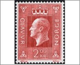 Used NK 643   King Olav V Dark brown red 2 Krone