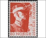 Used NK 691   King Haakon VII Orange red 80 Øre