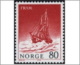 Used NK 698   Polar ship "Fram" in pack ice Red,Black grey 80 Øre