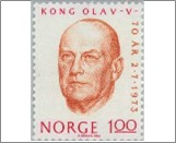 Used NK 712   King Olav 70th Birthday Red lilac,Orange brown 1 Krone