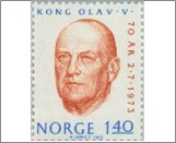 Used NK 713   King Olav 70th Birthday Orange brown,Cobalt 1.4 Krone
