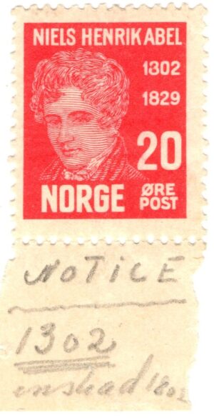 Norway NK 174/Scott 147 Death Centenary of N. H. Abel 20 Øre Pink variant 1