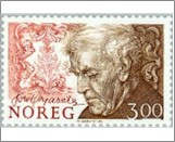 Used NK 1004   Tore Ørjasæter (1886-1968) poet Dark brown red,Ochre brown 3 Krone
