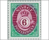 Used NK 1127   Posthorn 6 Krone Dark green,Brown violet