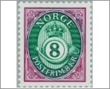 Used NK 1129   Posthorn 8 Krone Dark emerald green,Violet purple