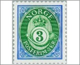 Used NK 1158   Posthorn 3 Krone Dark olive green,Bright cobalt