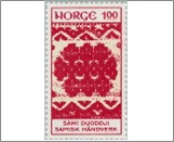 Used NK 717   Lapp (Sami) handicraft Yellow,Lilac red 1 Krone