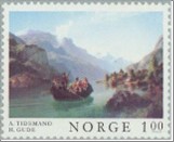 Used NK 729   "Ferry in Hardanger Fjord", by A. Tidemand & H.Gude Multicolor 1 Krone