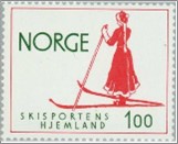Used NK 743   Woman skier, 1900 Dark green,Brown red 1 Krone