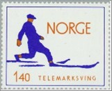 Used NK 744   Skier making telemark turn Brown orange,Violet blue 1.4 Krone