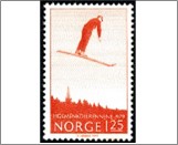 Used NK 839   Crown Prince Olav ski jumping at Holmenkollen, 1922 Bright red 1.25 Krone