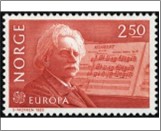 Used NK 933   Edvard Grieg (1843-1907) composer and pianist Brown red 2.5 Krone