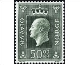 Used NK 941   King Olav V Black olive green 50 Krone