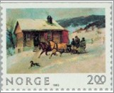 Used NK 942   The Sleigh Ride, painting by Axel Ender (1853-1920) Multicolor 2 Krone