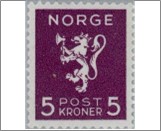 Mint NK 232 Lion type, Crown values 5 Krone Black purple
