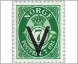 Mint NK 265 V- Overprint (wmk) 7 Øre Bright green
