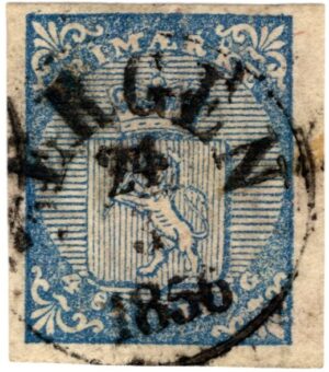 Coat of Arms 4 Skilling Blue Bergen Cancel March 24, 1856
