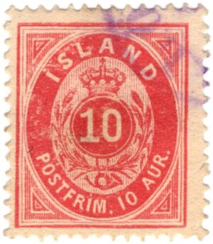 Iceland 1876 10 Aur Carmine, SC IS 11, FACIT 12aII