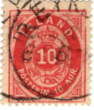 Iceland 1876 10 Aur Carmine, SC IS 11, Facit 12bII