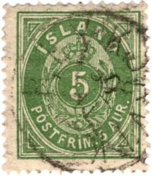 Iceland 1882 5 Aur Green, SC IS 16, Facit 10a