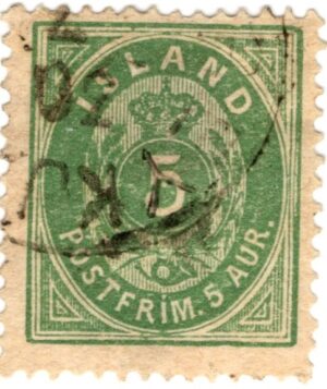 Iceland 1882 5 Aur Green, SC IS 16, Facit 10c