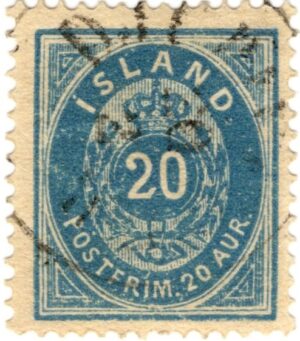 Iceland 1882 20 Aur Blue, SC IS 17, Facit 15b