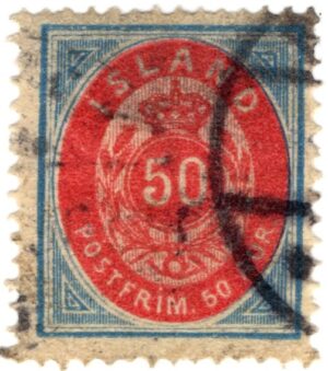 Iceland 1892 50 Aur Red,Blue, SC IS 19, Facit 18