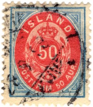 Iceland 1892 50 Aur Red,Blue, SC IS 19, Facit 18