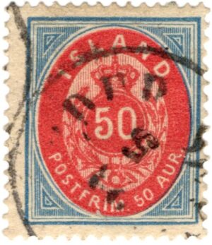 Iceland 1892 50 Aur Red,Blue, SC IS 19, Facit 18