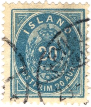 Iceland 1897 20 Aur Blue, SC IS 28, Facit 28b