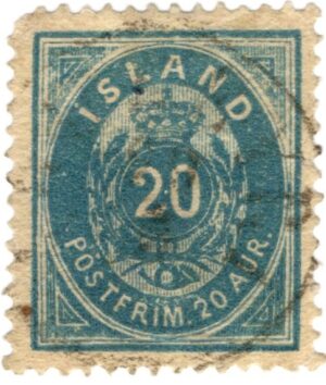 Iceland 1897 20 Aur Blue, SC IS 28, Facit 28b