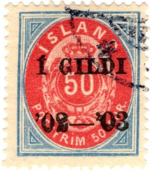 Iceland 1903 50 Aur Red/blue W/ Black Overprint SC 67 Facit 43