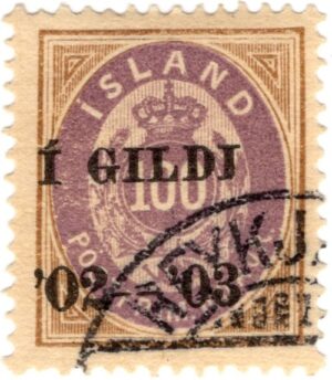 Iceland 1903 100 Aur Brown,Lilac I GILDI overprint SC IS 68 Facit 43