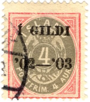 Iceland 1902 4 aur grey/red w/ black overprint SC 51 Facit 50
