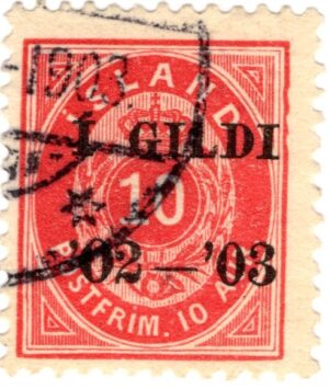Iceland 1902 10 aur red w/ black overprint SC 54, Facit 53