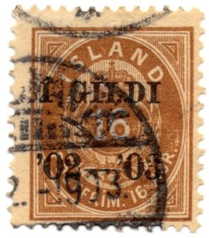 Iceland 1903 16 aur brown w/ black overprint SC 55 Facit 54