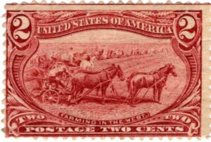 MNH Farming in the West, Horses (Equus ferus caballus) Copper red 2 Cent 1898