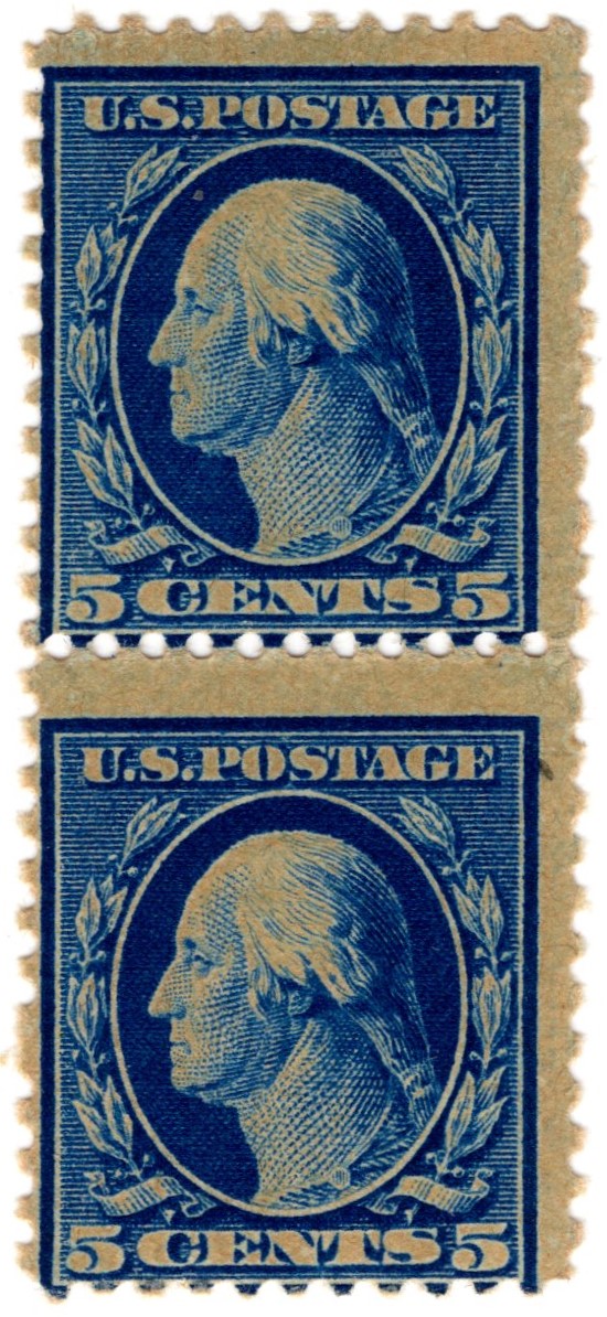 Pair of MNH US 504 George Washington Blue 5 Cent 1917 - Gellein Stamp Co.