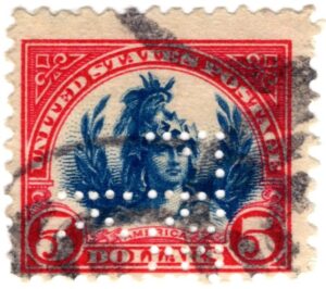 USA 1923 Used Statue of Freedom (1863), US Capitol, Washington, DC Blue,Carmine 5 Dollar 1923 SC 573