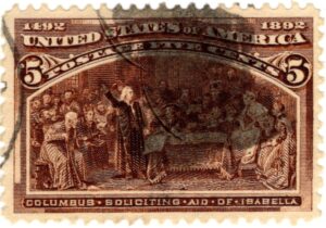 USA 1893 Used SC234 Columbus Soliciting Aid from Queen Isabella Chocolate 5 Cent 1893
