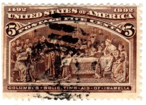 USA 1893 Used SC234 Columbus Soliciting Aid from Queen Isabella Chocolate 5 Cent 1893