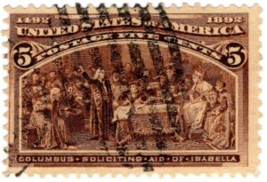 USA 1893 Used SC234 Columbus Soliciting Aid from Queen Isabella Chocolate 5 Cent 1893