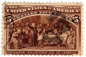 USA 1893 Used SC234 Columbus Soliciting Aid from Queen Isabella Chocolate 5 Cent 1893